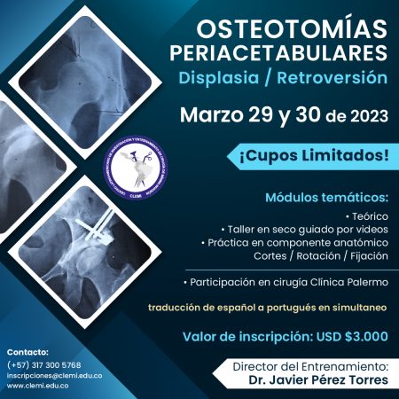Entrenamiento Osteotomías Periacetabulares con práctica sobre componente anatómico